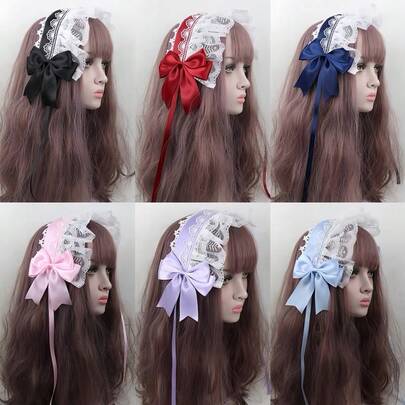 1pc Lolita Headband, Cute & Versatile Lace Maid Bow Headpiece For Daily Wear