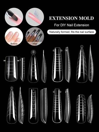 96pcs 4-In-1 Nail Art Tips Mold With Scale, Nail Crystal Gel Quick Extension Nail Plate Mold, 12 Sizes DIY Water Drop, Almond, Ballet, Square Nail Extension Design Auxiliary Tools Accessories
