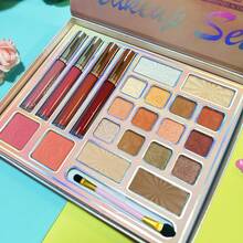 Paleta de maquillaje con sombra de ojos, iluminador, rubor y brillo de labios con diseño de mariposa de dibujos animados y perlas y acabado mate en múltiples colores - 3311 - Ver 2