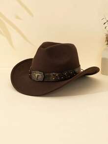 1顶男女通用涤纶西部牛仔帽，复古风格百搭帽子，带有公牛图案，适合休闲穿着、西部牛仔派对和酒吧等场合（所有尺码） - 復古牛頭帽 - 查看 14