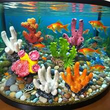5件套随机海洋主题人造珊瑚、海星和海藻装饰套装，适用于水族箱和鱼缸装饰（颜色随机） - A - 查看 3