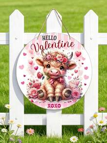 Valentine's Day Wooden Cow Door Sign - Adorable Cow XoXo Greeting Wreath Decor Hanger, Rustic Farmhouse Style Valentine's Hanging Decor, Suitable For Home, Patio, Living Room, And Bedroom, Ideal Holiday Gift - Multicolor - View 4