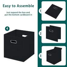 Black Foldable Storage Cubes Bins, Fabric Storage Box Cubes Organizer Baskets With Dual Handles For Home Organizer,Set Of 6,(Black) - 黑色的 - 查看 7