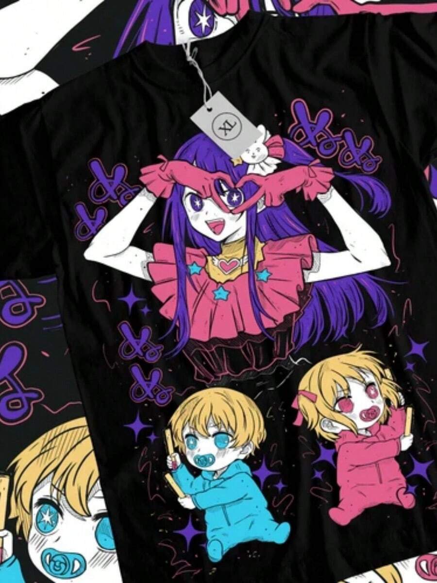 Oshi No Ko-Shirt Ai Hoshino Waifu Girl Call Of Night Anime Tshirt All Size - 黑色 - 查看 1
