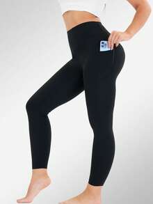 High Waisted Side Pocket Sports Pants For Women, Yoga Leggings, Seamless Fitness Yoga Pants For Spring And Summer Collection - 黑色 - 查看 7