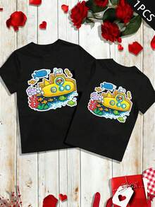 Camiseta Partner con estampado de submarino, tejido de alta calidad, ajuste cómodo, estilo casual, estampado gráfico único. - HombresNegro-1PC - Ver 1