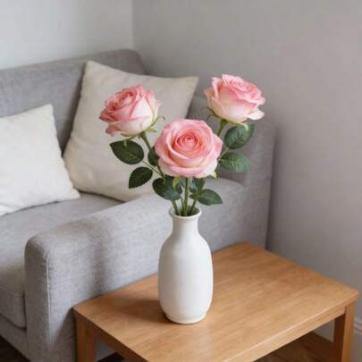 人造装饰花，婚礼新娘捧花，仿天鹅绒珍珠玫瑰花，家居酒店婚礼情人节玫瑰墙饰，丝绸仿真花