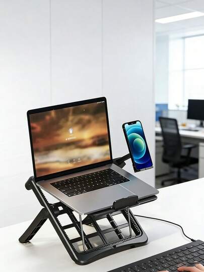 Laptop Riser Ergonomic Height Adjustable Stand | Built-In Phone Holder, Ventilated Cooling For Up To 17.3" Laptops | Compatible With Most Laptops (/HP) | Sturdy ABS Portable Space-Saving Desk Organizer For Office Home Travel