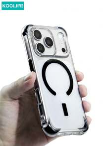 Koolife 1pc Air Cushion Shock-Proof Transparent Magnetic TPU Soft Phone Case, 2.0mm Thickness, With Independent Buttons And Anti-Collision Protection, Compatible With IPhone 17/17 Pro/17 Pro Max - Black - View 5