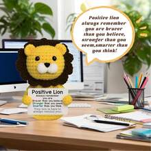 1pcMini Funny Handmade Positive Lion Crochet Animals Crochet Gift,Inspiring Gifts For Him Her,Men Women, Colleague Son Daughter,Birthday,Anniversary - Multicolor - View 3