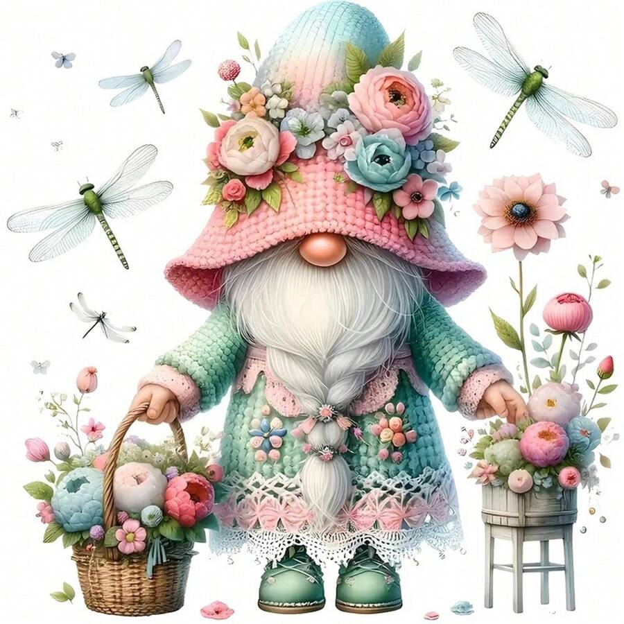 1pc/2pcs/3pcs Durable Heat Transfer Stickers Of Elf Holding Flower Basket, For DIY T-Shirts, Sweatshirts, Jeans, Hoodies, Backpacks, Jackets, Handbags, Pillows - Multicolor - View 1