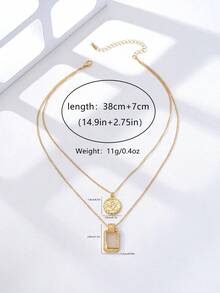 1pc Double-Layer Round Pendant Necklace, Casual Fashion Accessory - Yellow Gold - View 5