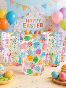 25个复活节快乐立式礼品袋，复活节兔子复活节彩蛋礼品包装袋，复活节派对小礼品袋，复活节装饰品，复活节彩色密封糖果袋，复活节兔子手提袋，手提包，复活节商店购物袋，复活节糖果饼干分装袋，复活节厨房烘焙袋，复活节家居餐桌装饰，复活节房间装饰，复活节礼品袋，派对小礼物