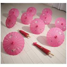 Paraguas de papel para bodas (1/2/5/10 piezas) - Mangos de madera, paraguas de papel pintados a mano, sombrillas blancas, paraguas de papel al óleo redondos chinos retro, perfectos para bodas, novias, bodas vintage, sombrillas al aire libre, sombrillas Hanfu, accesorios, fotografía y decoraciones de boda. - Rosa Roja - Ver 13
