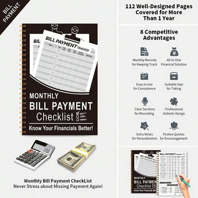 Financial Management Notebook - Bill Payment Tracker With Lists And Management Tools, No Date, English Version - Enhances Adult Financial Skills, Suitable For Families And Working Professionals