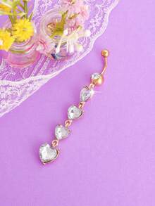 1 pieza Anillo de ombligo con decoración de corazón de strass y borla larga de moda para mujeres - Multicolor - Ver 2