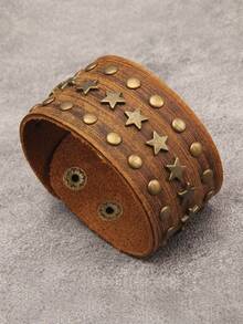 1件朋克风圆形压纹箭头男女通用情侣手镯，时尚个性嘻哈皮革可调节手镯，适合舞台、街头、万圣节派对配饰 - 手鐲 - 查看 12