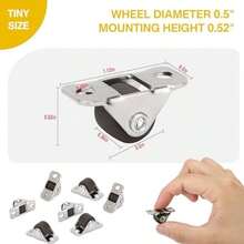 Mini ruedas rígidas de 1/2 pulgada de perfil bajo, rueda pequeña de dirección única, ruedas fijas de goma con placa superior de acero para electrodomésticos pequeños, muebles, proyectos de bricolaje - 8 - Ver 5