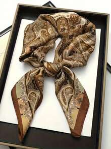1pc Bohemian Paisley Pattern Silk Scarf, Size 27.5" X 27.5", Fashionable Design, Suitable For Daily Wear