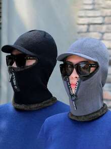 1 PC Knitted Hats, Men's And Women's Winter Cycling And Skiing Plus Wool Wool Hat Thickened Warm And Cold Bib One Head Set Electric Car Windproof Hat - Multicolor - View 3