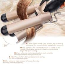 1pc 22mm 25mm Wavy Curling Iron, 3-Barrel Crimping Waver, Big Wave Curler, Slouchy Corn Curly Hair Styling Tool - Champagne - View 7