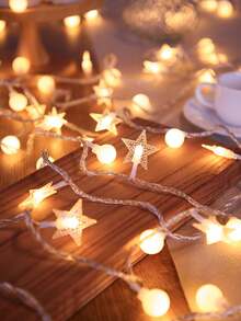 1串1.5米/3米/6米白色篮球星形LED灯串，家居装饰，圣诞节室内装饰灯，圣诞树装饰灯，卧室装饰，房间装饰，婚礼和生日派对装饰灯 - 黃光 - 查看 11