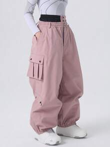 1pc Unisex Thick Ski Pants - Loose Fit Winter Ski Gear, Reinforced Structure, Suitable For Skiing, Snowboarding And Outdoor Activities - Cold-Resistant (Hand Wash) - Fit For Men, Women And Teenagers. - Watermelon Pink - View 4
