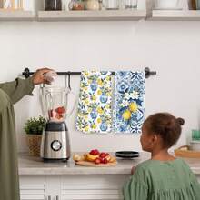 2pcs Italian Lemon Kitchen Towels - , Vibrant Lemon & Floral Design, Durable Polyester, Machine Washable, Perfect For Bathroom & Kitchen Decor - Multicolor - View 5