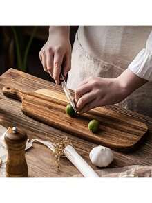 1pc Wooden Cutting Board With Handle - Chopping Board, Dining Plate, Cheese Board, Fruit Plate, Steak Plate And Storage Tray - Multicolor - View 2