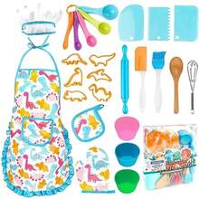 JCH-Juego de Cocina y Horneado para Niños Traje de Chef Dinosaurio con Delantales para niños Gorro de Cocinero Guantes Regalo Ideal de cumpleaños y Navidad Regalo para Navidad y Cumpleaños 26 PCS - Rosa - Ver 1