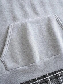 Men's Solid Color Drawstring Hoodie With Kangaroo Pocket By HoODIE - 灰色的 - 查看 3