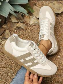 2026新款复古德式休闲运动鞋，男女皆宜的低帮平底系带运动鞋 - 米色 - 查看 1