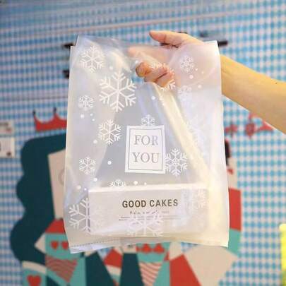 100pcs/50pcs/10pcs Snowflake Printed Party Gift Bags, Daisy Packaging Bags, Suitable For Cakes, Snacks, Gifts, Birthday Favors