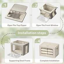 FHSQX 3 Pack Clothes Storage Bins Foldable Metal Frame Storage Box Stackable Linen Fabric Organizer Set With Carrying Handles And Clear Window (Beige, 15.7x11.8x7.8inch(22L)) - Màu be 157x118x78 inch 22 lít - Xem 6