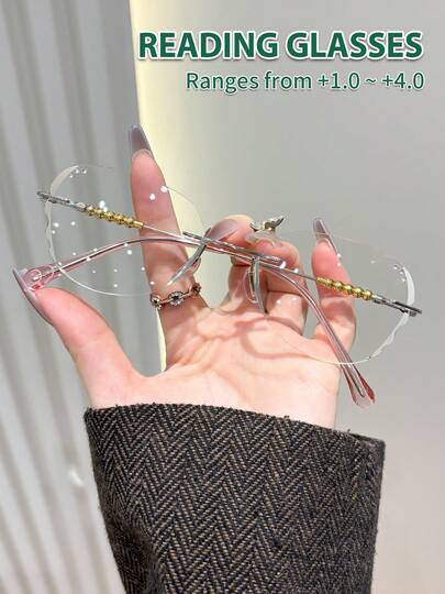 Rivsar Women's Sexy Rimless Metal Reading Glasses With Rhinestone Butterfly Frame, High-Definition Vision, Comfortable For Long-Term Wear, Suitable For Reading/Sewing/Business/Office/Elegant/Daily Use, Prescription Glasses, Lightweight Round Spring Temples, Anti-Slip For Sports, Comfortable For Computer Use, Anti-Eye Fatigue, Convenient Carrying Design Fits Various Face Shapes, Luxury Brand Designer Glasses, Holiday Gifts, Gifts For Parents, Back To School, Teacher's Day, Valentine's Day, Ramadan, Work Opening, Glasses, Women's Reading Glasses, Prescription Glasses