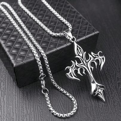 Necklace Flame Retro Cross Titanium Steel Casting Men's Pendant Necklace Accessories