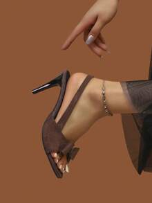 Girl's Elegant Brown Pointed Toe High Heel Sandals, Fashionable Bow Backless Party & Commute Shoes, Solid Color Versatile High Heels, French Sweet Style Versatile, Suitable For Vacation, Shopping, Nightclub, Prom, Spring/Summer - Brown - View 6