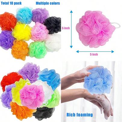 10 Pcs Bath Loofah ShowerSmall Mesh Sponge Pouf Colorful Exfoliating Scrubber For Women Men Body Wash Random Color