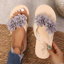 Summer New Thick-Sole Slippers, Lightweight & Comfortable Flip-Flops, Solid Color Imported Sizes 36-45, Floral Beach Sandals - Grey - View 14