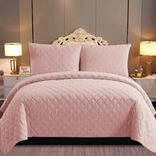 3-Piece Quilted Embossed Bedspread Set Bed Throw Single Double King UK - Pink - Inspiration Bedding Set - View 5