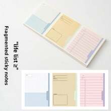 Three-Section Notepad With Organized Sticky Notes, Non-Adhesive, Creative, Tearable Planning Paper For Students' Reminders And Messages. - Nhiều màu - Xem 3