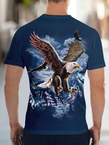 Men'S Patriotic Eagle & American Flag Graphic T-Shirt - Lightweight Breathable Short Sleeve Round Neck Tee With City Skyline Design, Regular Fit Casual Top For Casual Attire, PLUS SIZE - 混合色 - 查看 5