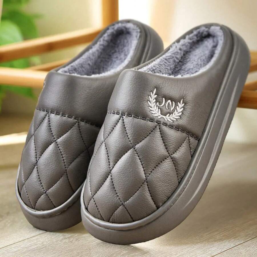 Warm Slippers For Men EVA Memory Foam Indoor Shoes Thick Bottom Plush Waterproof Flat Comfortable Luxury House - Gray - View 1