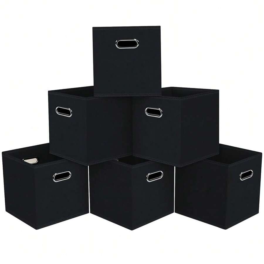 Black Foldable Storage Cubes Bins, Fabric Storage Box Cubes Organizer Baskets With Dual Handles For Home Organizer,Set Of 6,(Black) - 黑色的 - 查看 1