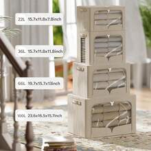 FHSQX 3 Pack Clothes Storage Bins Foldable Metal Frame Storage Box Stackable Linen Fabric Organizer Set With Carrying Handles And Clear Window (Beige, 15.7x11.8x7.8inch(22L)) - Màu be 157x118x78 inch 22 lít - Xem 7