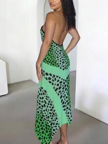 Đầm ôm sát cổ yếm hở lưng họa tiết da báo mùa hè - màu xanh lá - Xem 5