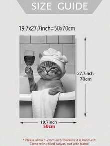 1 pieza Decoración de pared de baño linda, gato bebiendo vino en la bañera, estilo minimalista en blanco y negro, póster de animal gracioso, decoración de baño, gato con gorro de ducha, patrón de animal en blanco y negro, adecuado para decoración de baño y aseo - con marco opcional - Multicolor - Ver 8