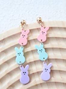 A Pair Of Easter New Rabbit Acrylic Earrings, Earrings With Three Consecutive Rabbits, Creative, Simple And Personalized Ear Accessories