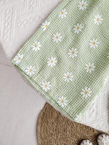 2pcs Girls Daisy Print Blue Plaid Top And Pants Set, Summer - Green - View 6