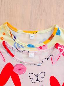 Bộ 2 váy hè cho bé gái, họa tiết trái tim, bướm và chanh, cổ tròn, tay ngắn. - Đỏ - Xem 3